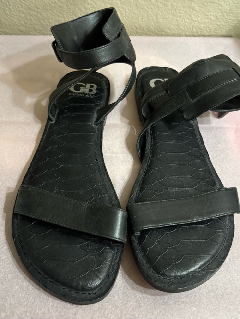 Gianni Bini Black Strappy Ankle-Cuff Sandals